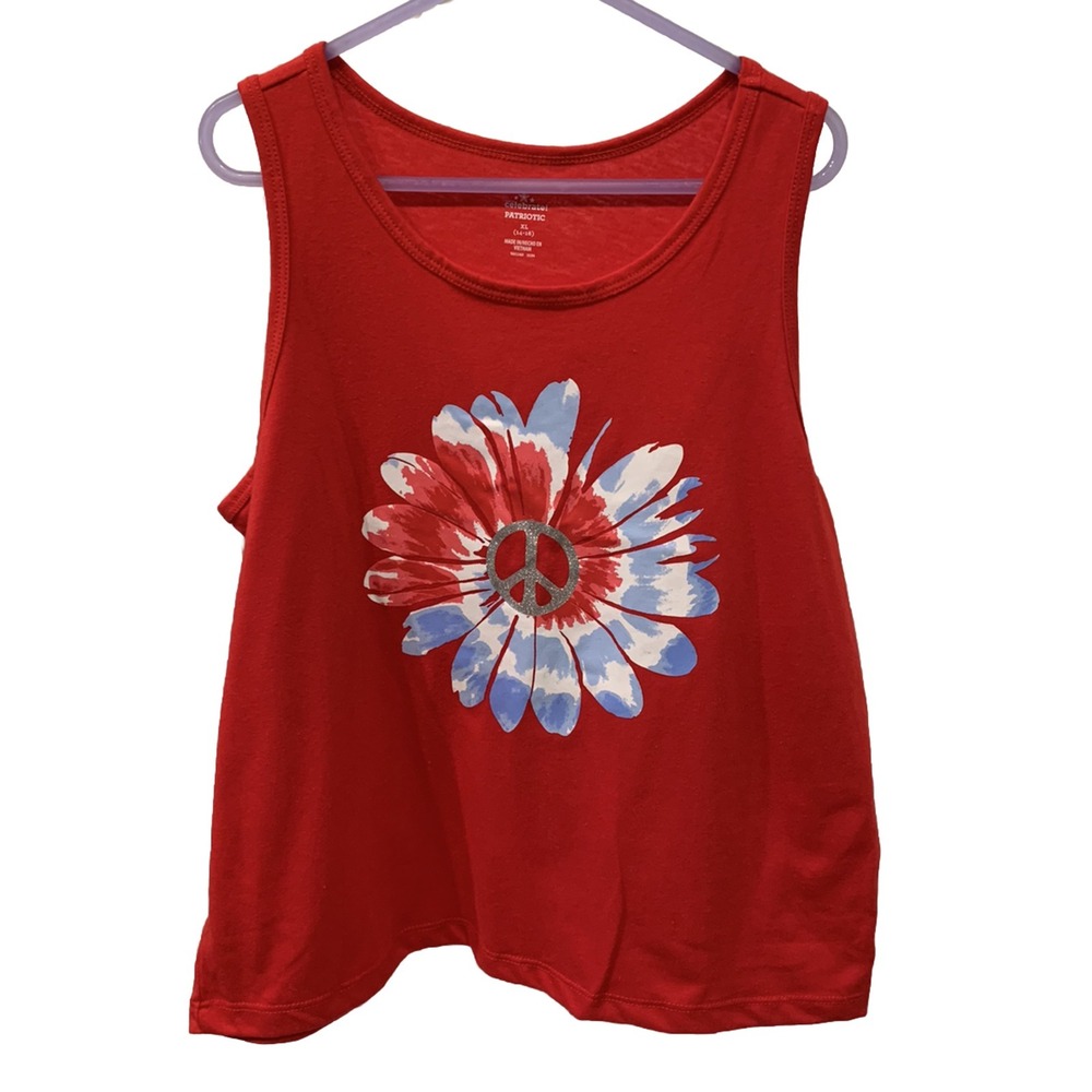 Celebrate Patriotic Girls Tank Top Tie Dye Flower Peace Sign New!‎ XL (14-16)